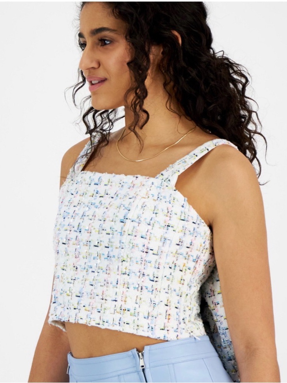 NWT Avec Les Filles Tweed Bow Back Crop Top - XL - Picture 8 of 13